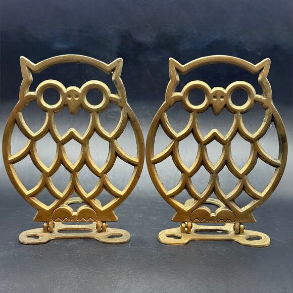 Vintage Brass Folding Owl bookends pair - Picture 1 of 6